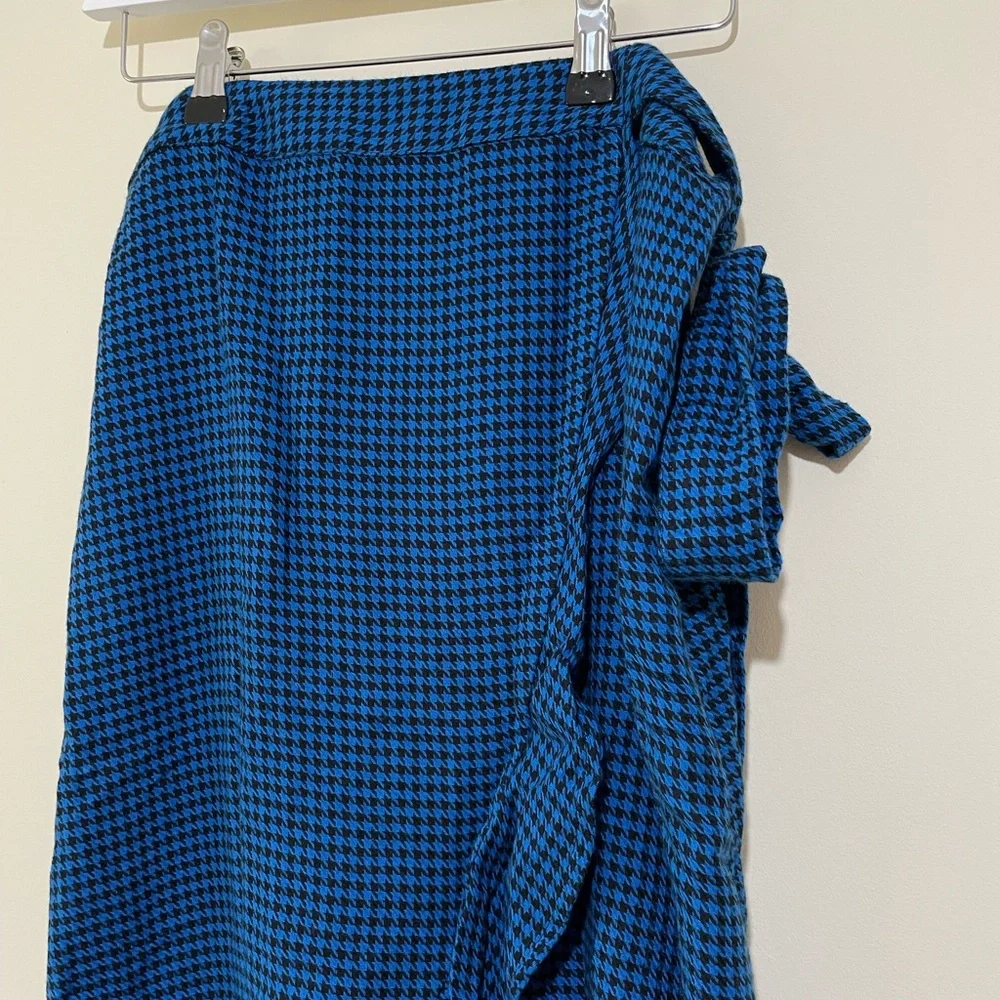 Hush Zuri Blue Black Houndstooth Check Ruffle Frill Wrap Skirt Size 10 Midi - Picture 3 of 9